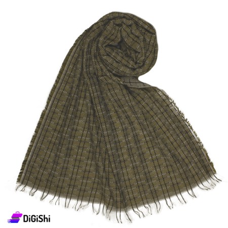شال موهير ناعم مصوف كاروهات نسائي - زيتي