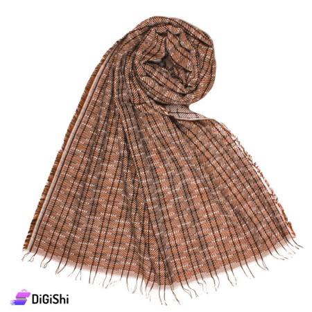 شال موهير ناعم مونس كاروهات نسائي - برتقالي غامق