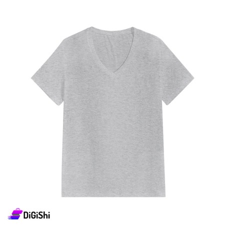Al Samah Men's Cotton Half Sleeve Top - V Neck - Gray