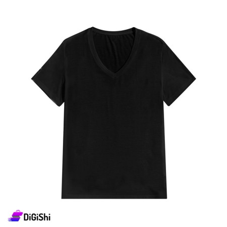 Al Samah Men's Cotton Half Sleeve Top - V Neck - Black