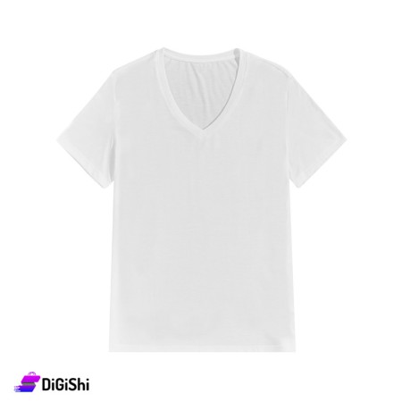 Al Samah Men's Cotton Half Sleeve Top - V Neck - White