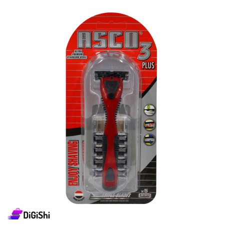 ASCO 3 Men's Handed Razor & 5 Swivel Shaving Heads