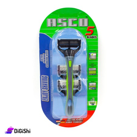 مقبض شفرة حلاقة و 3 رؤوس حلاقة متحركة رجالية ASCO