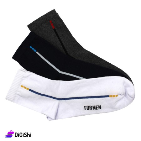 Al Samah Set Of Men Long Socks - 3 Pairs White, gray and black