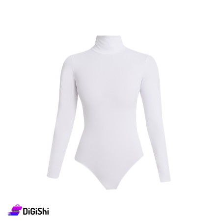 Al Samah Long Sleeves Half Collar Bodysuit - White