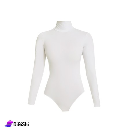 Al Samah Long Sleeves Half Collar Bodysuit - Off White