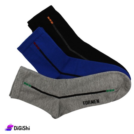 Al Samah Set Of Men Long Socks - 3 Pairs Navy gray and black
