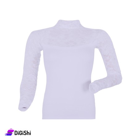 Al Samah Women's High Neck Lace Long Sleeve Sweater - White