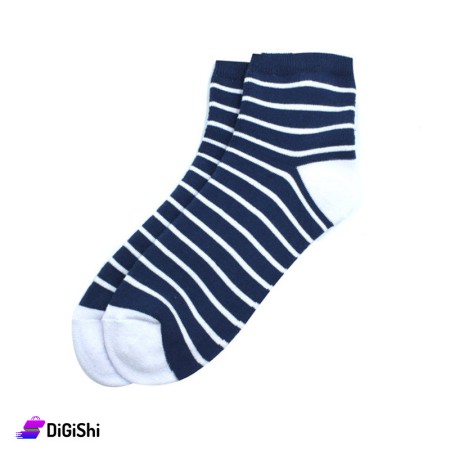ZOX Pair Of Cotton Towelie Men Striped Medium Socks - Dark Blue