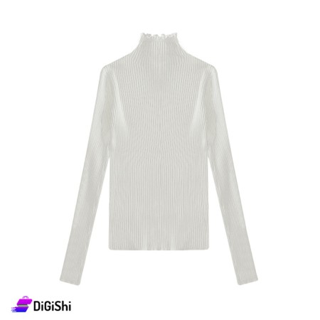 كنزة قطن ريب قبة عالية نسائية - أبيض