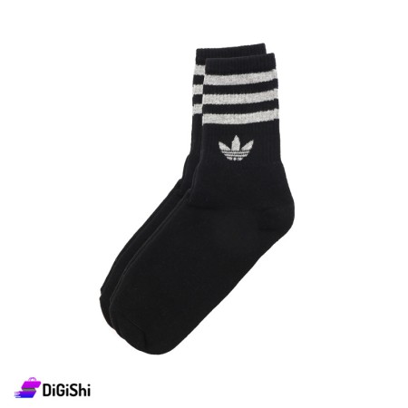 جوارب قطن بشكير رجالية طويلة ZOX - أسود مع خطوط رمادي