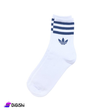 ZOX Plus Pair Of Cotton Towelie Men's Long Socks - White With Dark Blue Lines