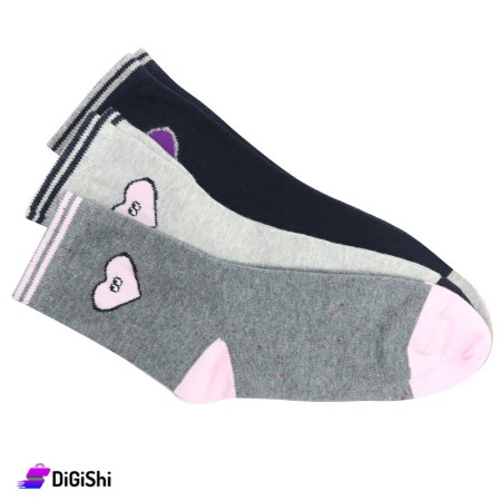 Al Samah Cotton Hearts Girl's Long Socks Set - 3 Pairs Group 1
