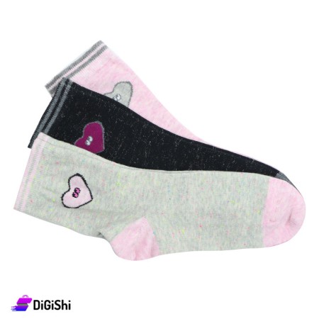 Al Samah Cotton Hearts Girl's Long Socks Set - 3 Pairs Group 2