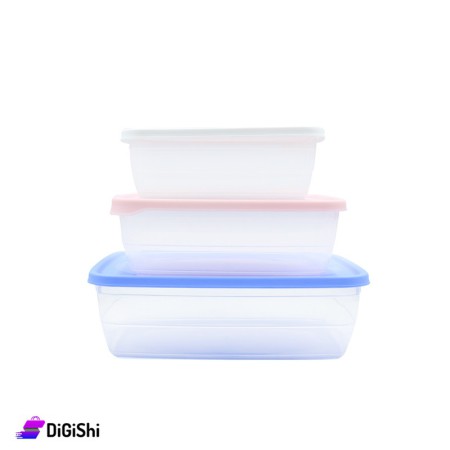 Rainbow 2134 Rectangular Plastic Bowls Set - Pink & White & Blue