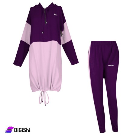 STARTER Women's Polyester Pajamas With Cap - Purple & Light Pink
