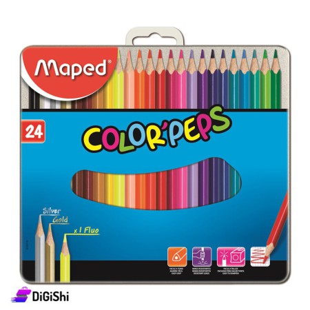 Maped Wooden Color with Metal Box - 24  Colors