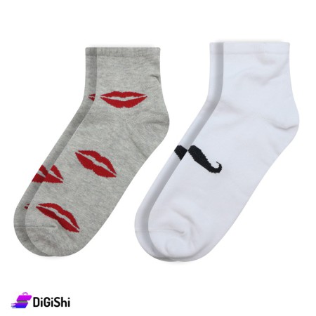 ZOX Pair Of Cotton Short Socks For Couples - Gray And White