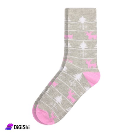 ZOX Pair Of Cotton Long Towelie Women's Socks - Gray And Pink