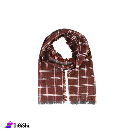 Women's Checked Wool Scarf - Dark Brown