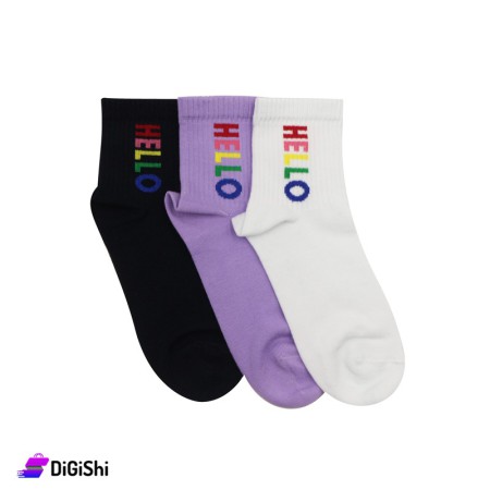Al Samah Set Of Medium Girl's Socks HELLO - 3 Pairs