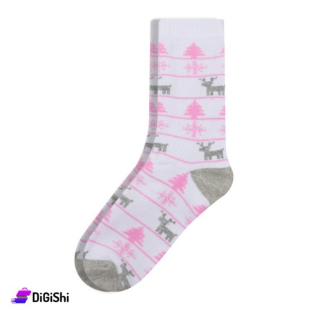 ZOX Pair Of Cotton Long Towelie Women's Socks - White And Pink