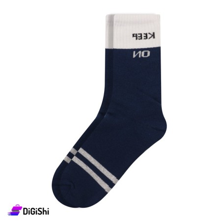 ZOX Pair Of Cotton Long Towelie Women's Socks - Dark Blue & White