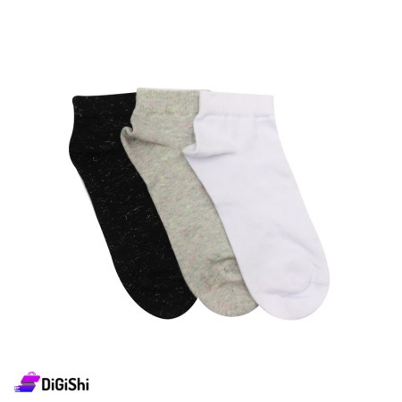 Al Samah Set Of Girl's Cotton Plain Short Socks - 3 Pairs