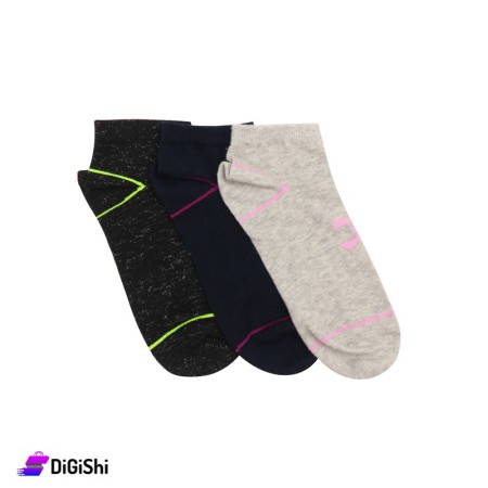 Al Samah Set Of Girl's Cotton Striped Short Socks - 3 Pairs Group 1