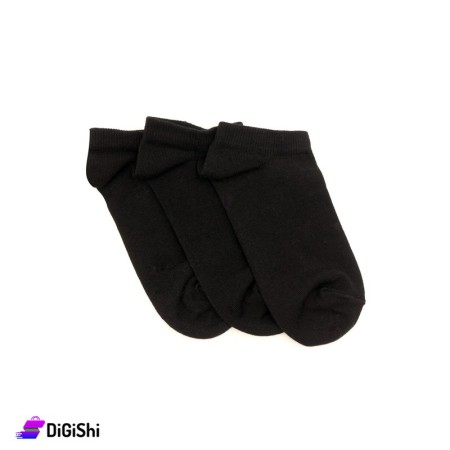 Al Samah Set Of Girl's Black Cotton Short Socks - 3 Pairs