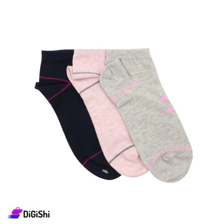 Al Samah Set Of Girl's Cotton Striped Short Socks - 3 Pairs Group 3