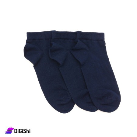 Al Samah Set Of Girl's Dark Blue Cotton Short Socks - 3 Pairs