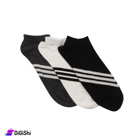 Al Samah Cotton Men Shin Striped Socks Set - 3 Pairs Group 1