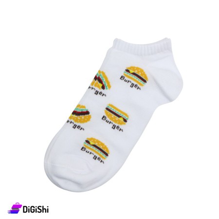ZOX Pair Of Cotton Short Women's Socks Burger Drawing - White