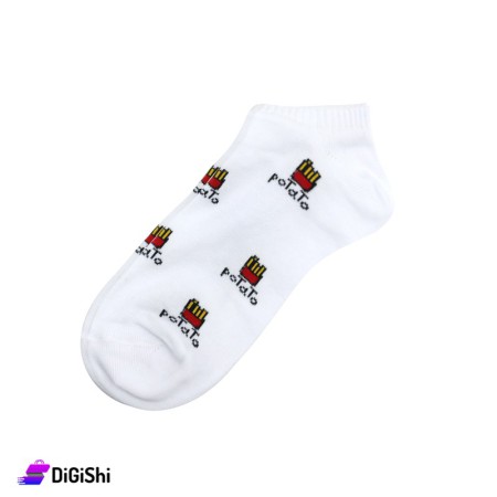 ZOX Pair Of Cotton Short Women's Socks Potato Drawing - White