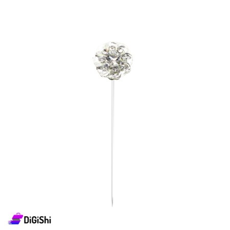 Flower Shape Pin With Strass For Hijab - Silver
