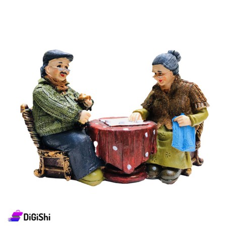 Grandfather & Grandmother Pottery Statue - 25 * 15 * 10 cm