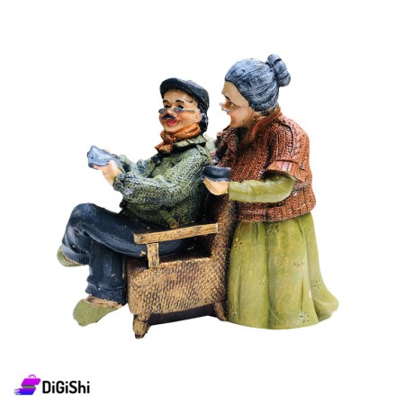 Grandfather & Grandmother Pottery Statue - 16.5 * 8.9 * 17.8 Cm