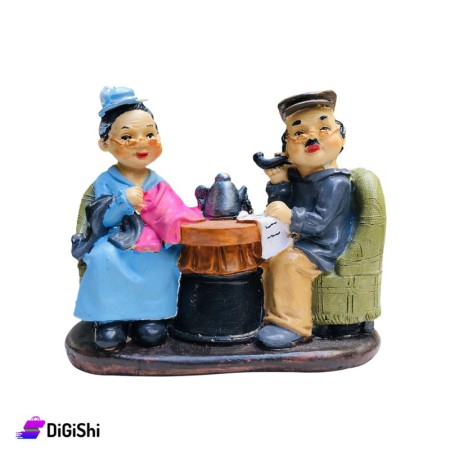 Grandfather & Grandmother Pottery Statue - 24 * 14 * 10 cm