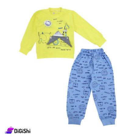 Baby's Circus Cotton Pajamas - Yellow & Blue