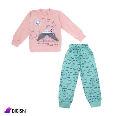 Baby's Circus Cotton Pajamas - Pink & Blue