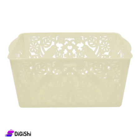Shahd Plast Rectangular Mesh Plastic Bascket Size 5 Leaf Pattern - Beige