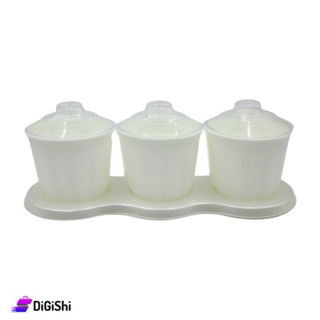 مجموعة علب مطبخ بلاستيك مع أغطية وقاعدة  Rainbow 1919 - أبيض