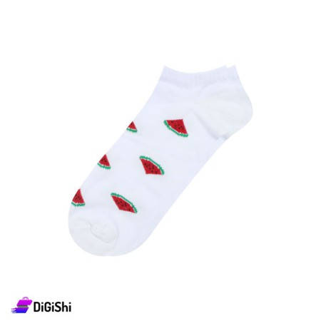 جوارب قطن نسائية قصيرة رسمة بطيخ ZOX - أبيض