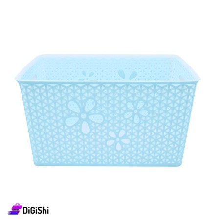 Shahd Plast Rectangular Mesh Plastic Basket Size 6 Roses Pattern - Blue