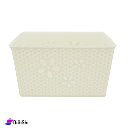 Shahd Plast Rectangular Mesh Plastic Basket Size 6 Rose Pattern - Beige