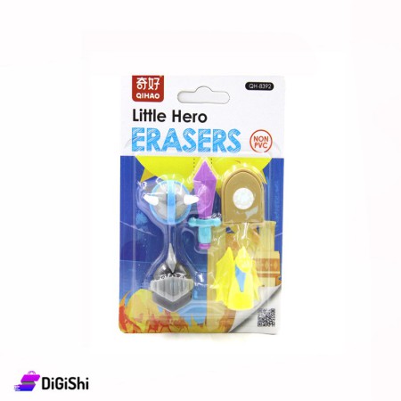 QIHAO Little Hero Erasers Set - Yellow and purple