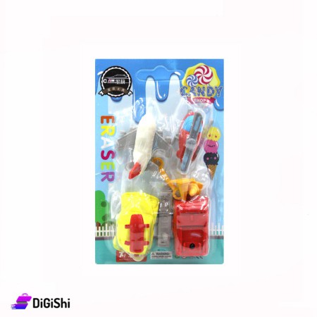 Helicopter & Pane & Taxi & Firefighter Erasers Set