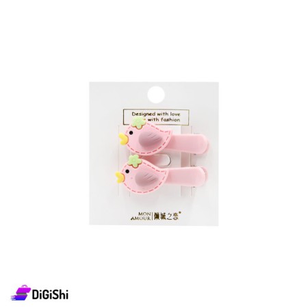 Bird-Shaped Pair Of Hair Clips - Pink