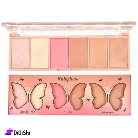 مجموعة هايلايتر وبرونز وحمرة خدود Ruby Rose Face Kid Butterely HB 7519